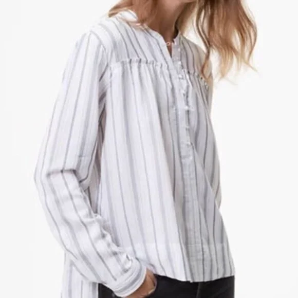 ANN TAYLOR LOFT White Black Textured Pinstripe Striped Long Sleeve Popover Tunic - Picture 3 of 16